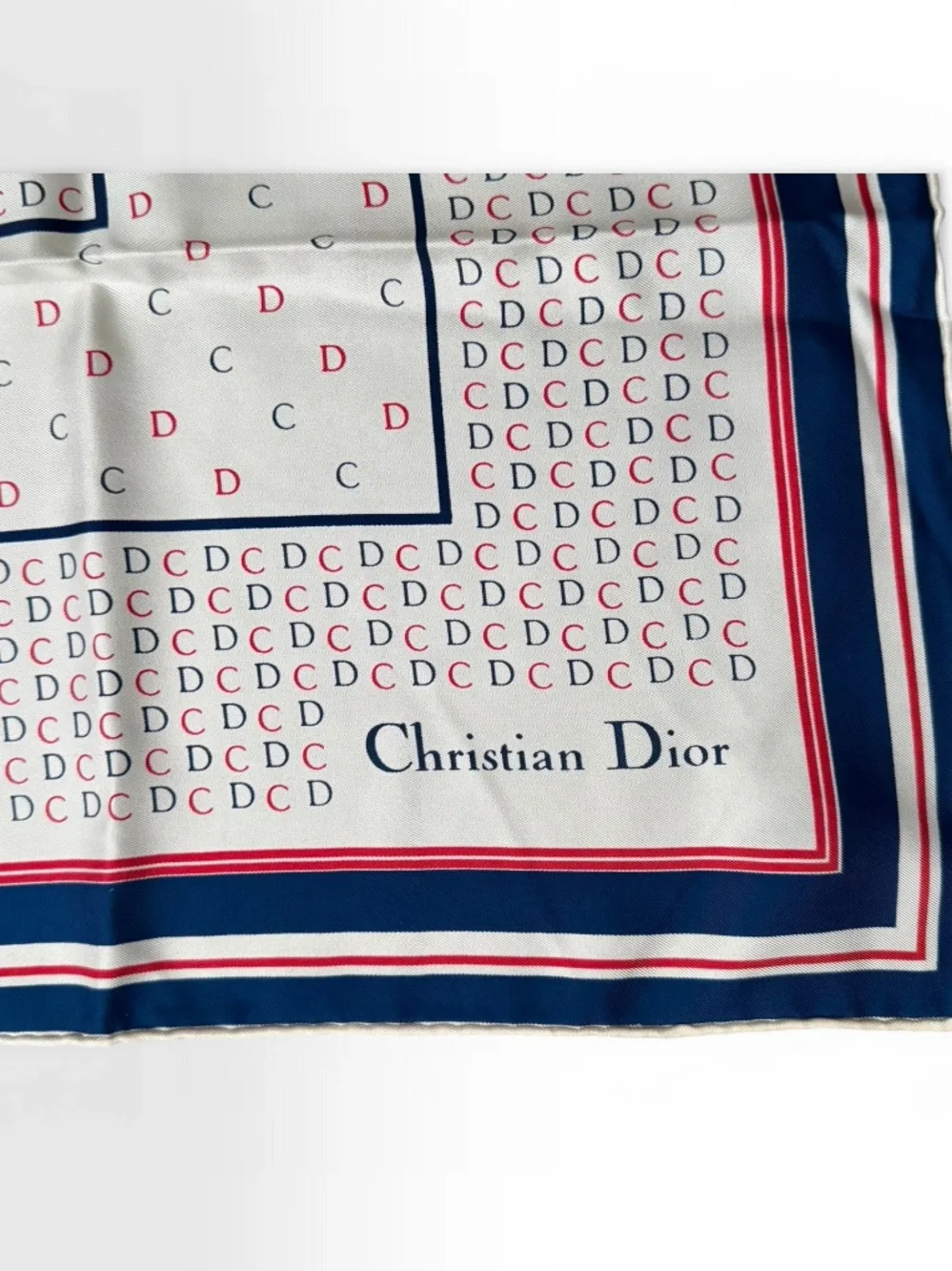 Dior ✨Cream, Navy & Red Silk Scarf - Picture 5 of 5